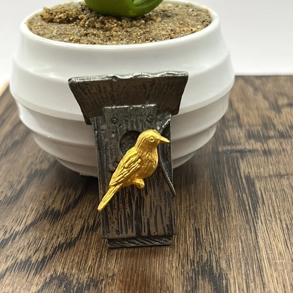 Pewter Birdhouse with Gold Bird  1999 Hallmark, M. Bastin  Bird Collectors Pin